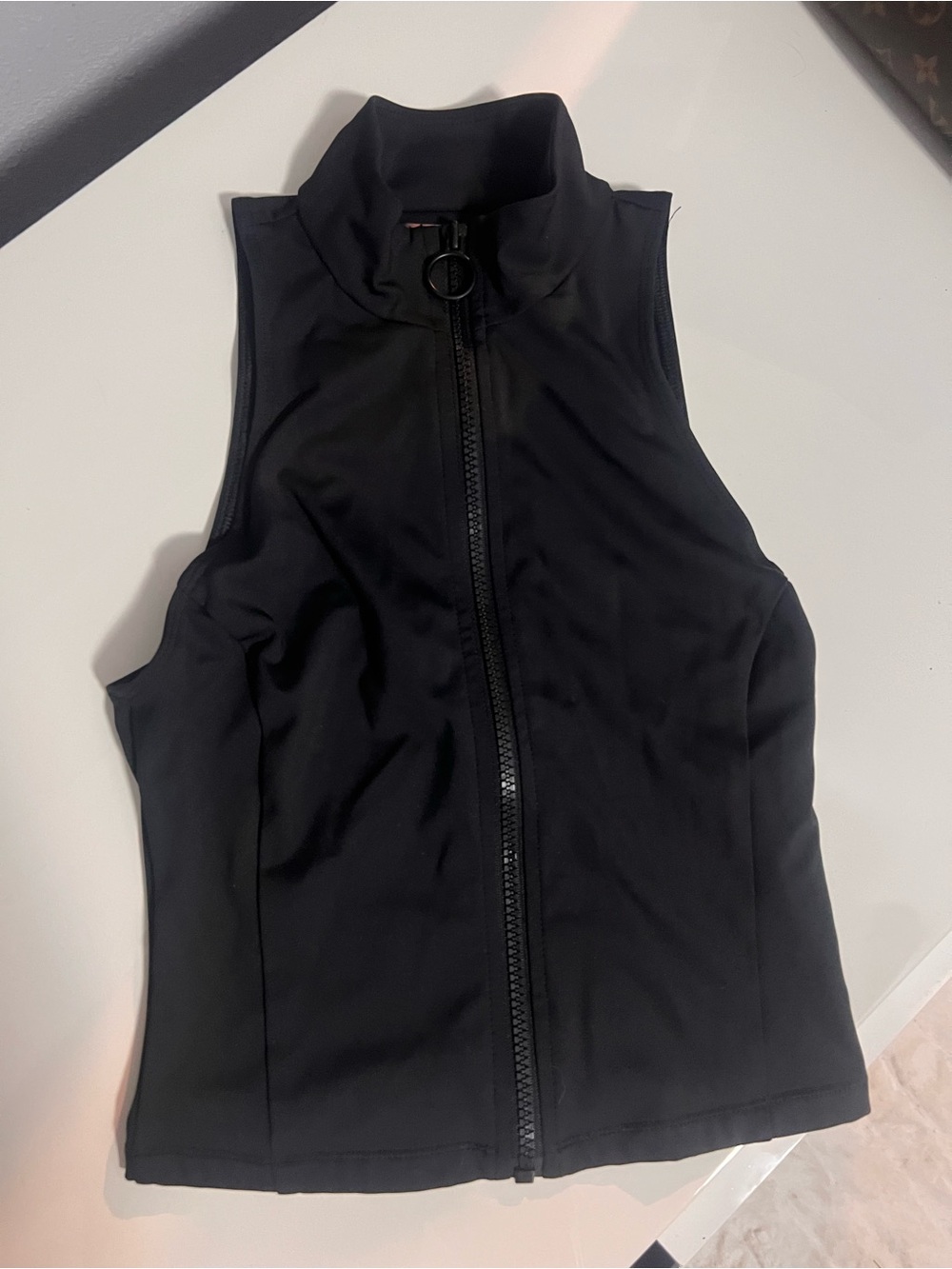 Forever 21 Black Sleeveless Zip-Front Mock Neck Tank